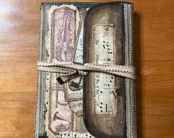 Vintage style folio journal musical themed - handcrafted by Kat Urato - journal, junk journal, altered file folder , folio