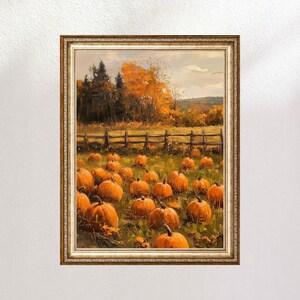 Pumpkin Patch Vintage Digital Print, Oil Painting, October Art, Harvest Art, Autumn Decor, Fall Decor, Home Decor, Pumpkins, Halloween Decor