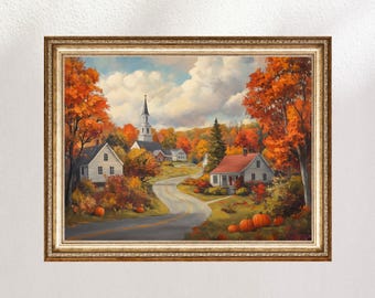 Stampa vintage di città autunnale, stile dipinto a olio, decorazioni autunnali, opere d'arte autunnali, stampa digitale, decorazioni per il soggiorno, opere d'arte stampabili, decorazioni per la casa