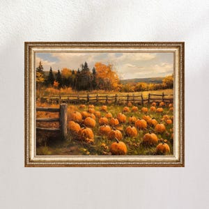 Impresión digital de calabazas, obra de arte estilo pintura al óleo vintage, decoración otoñal, decoración del hogar, calabazas, decoración de Halloween