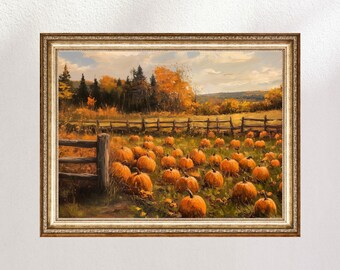 Pumpkin Patch Digital Print, Vintage Oil Painting Style Artwork, Autumn Decor, Fall Decor, Home Decor, Pumpkins, Halloween Decor