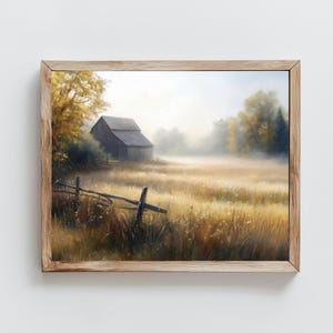 Vintage Fall Field Barn Print, Oil Painting Style Digital Print, Autumn Decor, Living Room Decor, Fall Art, Printable Artwork, Fall Decor