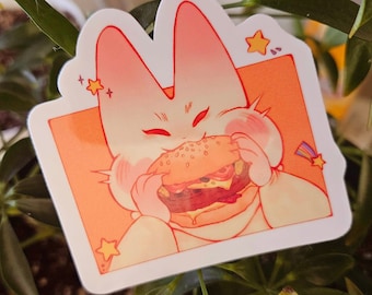 Cute cat eating hamburger sticker | Laminated die cut | Cute stickers | handmade stickers | waterbottle sticker | laptop sticker