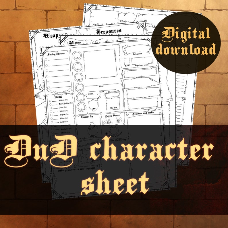 DND Character Sheet 5e Editable Sheet & Download - Etsy Australia