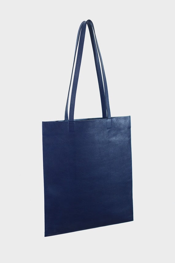 Borsa tote sottile Borsa in pelle in blu Borsa in pelle