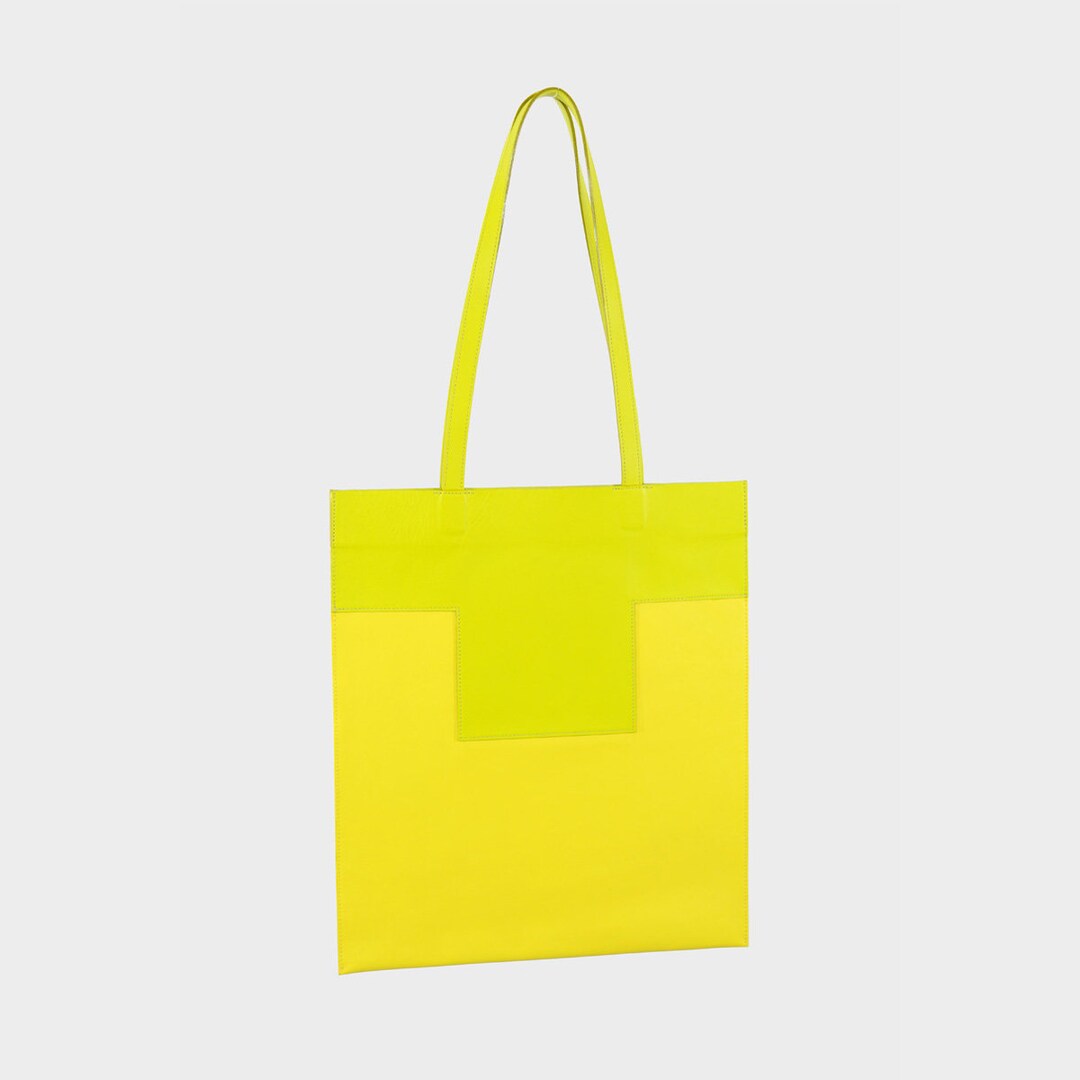 Borsa tote sottile Borsa in pelle in giallo Borsa in pelle
