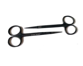 Iris Micro Lab Sharp Scissors, 4.5" Fine Point Straight and Curved, Stainless Steel (Set of 2)