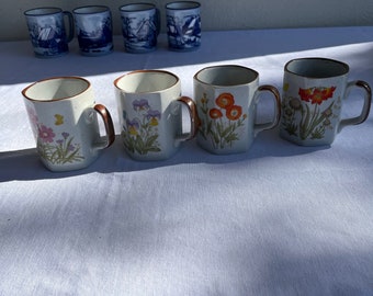 Tasses japonaises florales Takahashi - lot de 4