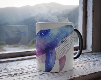 Whale Color Morphing Mug, 11oz, Humbback Whale Mug Gift, Marine Life mug, Color Changing Mug