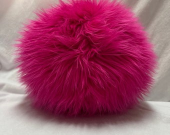 Hot Pink Round Ball Pillow | Fluffy Pillow | Sphere Pillow | Faux Fur Pillow | Decorative Throw Pillows | Fuzzy Pillow | Tween Room Decor