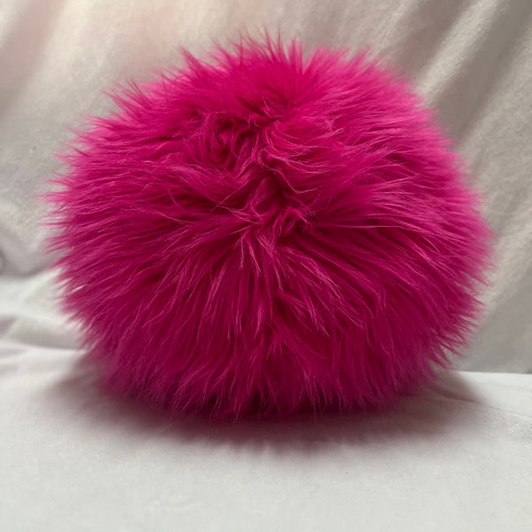 Hot Pink Round Ball Pillow | Fluffy Pillow | Sphere Pillow | Faux Fur Pillow | Decorative Throw Pillows | Fuzzy Pillow | Tween Room Decor