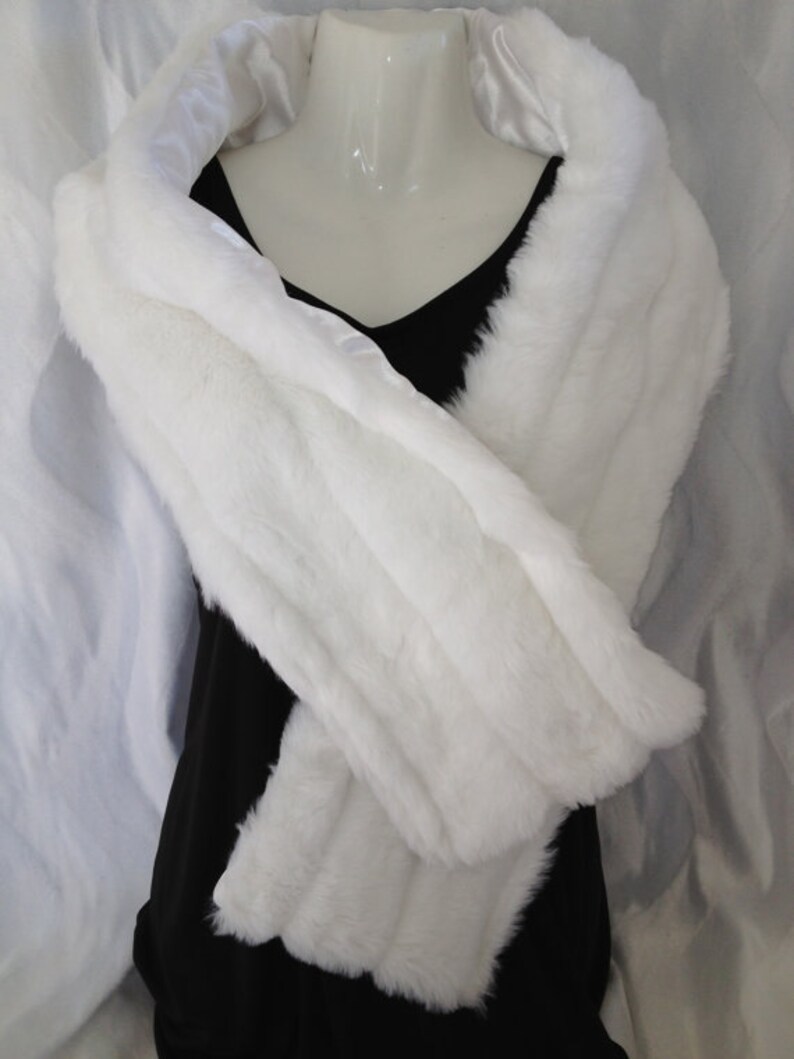 Faux Fur stole, Fur mink stole, wrap, shrug, shawl, weddings, hand muffs, Bridal faux fur stole, White mink stole, black mink stole image 4