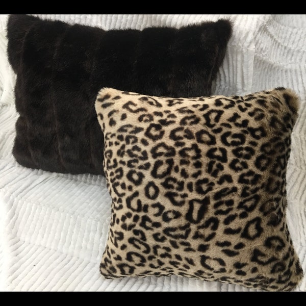 Decorative throw Faux fur pillows leopard mink shag