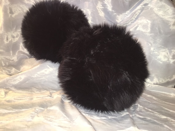 Black Shag Faux Fur Round Ball Fully Stuffed Pillow NOT A | Etsy