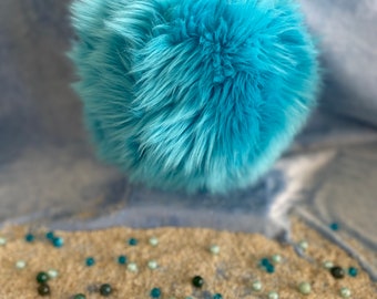 Caribbean Blue Round Ball | Fluffy Pillow | Sphere Pillow | Faux Fur Pillow | Decorative Throw Pillows | Fuzzy Pillow | Tween Room Decor