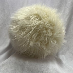 Fluffy Ivory Pillow Sphere Pillow Faux Fur Pillow Decorative Throw Pillows Fuzzy Pillow Tween Room Decor Round Ball Pillow image 3