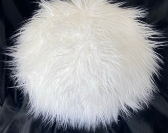 White Shag Round Ball Pillow | Fluffy Pillow | Sphere Pillow | Faux Fur Pillow | Decorative Throw Pillows | Fuzzy Pillow | Tween Room Decor