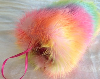 Rainbow Multi colored hand muff faux fur weddings Since 2001