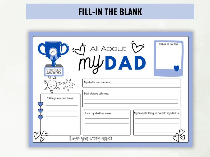 All About My Dad Fill in the Blank, Printable Coloring Father's Day ...