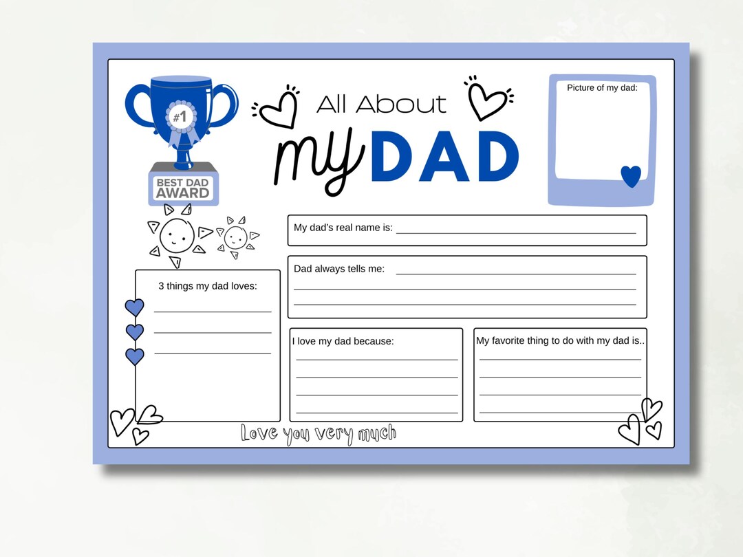 All About My Dad Fill in the Blank, Printable Coloring Father's Day ...