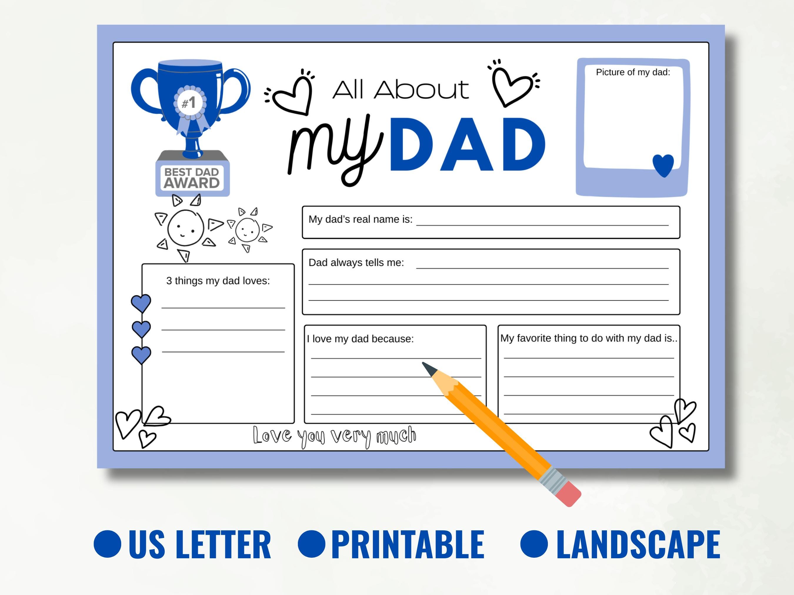 All About My Dad Fill in the Blank, Printable Coloring Father's Day ...