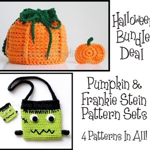 PDF BUNDLE Crochet Patterns Pumpkin and Frankie Stein Purse and Hair Clips