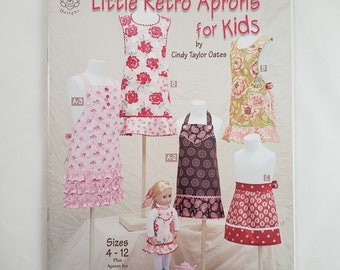 Little Retro Aprons for Kids Patterns by Taylor Made Designs Complete and UNCut Sizes 4-12 plus Apron for 18" Dolls