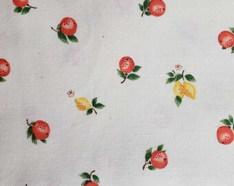 4 Yards Vintage Printed Cotton Unbleached Muslin Oranges & Lemons Fabric