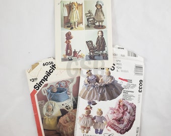 Bundle Lot of 3 Craft Doll Sewing Patterns Simplicity 6006 Holly Hobbie Doll, 6056, McCalls 6033