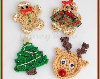 PDF Crochet Pattern - Christmas Embellishments Gingerbread, Reindeer, Tree