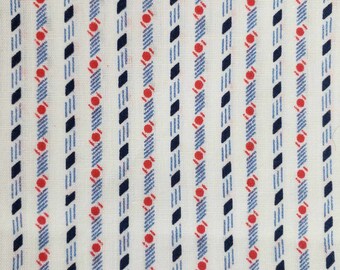 3 Yards Vintage Red Blue Stripes on White Cotton Fabric