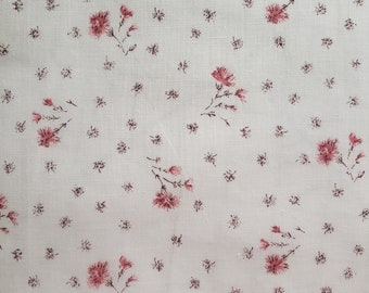 3.5 Yards Vintage Floral Dusty Pink and Burgundy on White Fabric