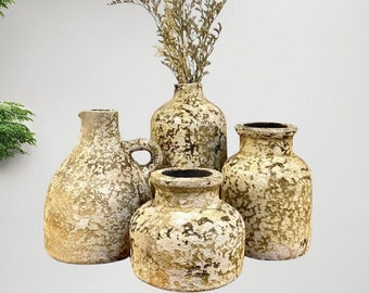 Rustic Cream Aesthetic Flower Terracotta Vase - Aesthetic Handmade Home Decor Pottary Vase