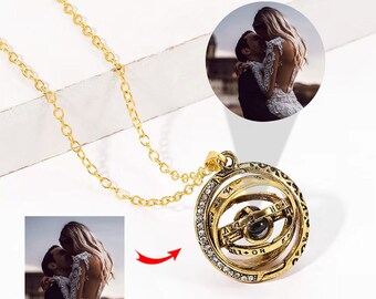 Nano Projection Necklace, Custom Rotatable Spherical Pendant Astrolabe Clavicle Chain, Personalized Necklace