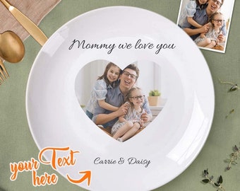 Customized Heart Photo Ceramics Dinner Plate Tableware Gifts For Mother's Day