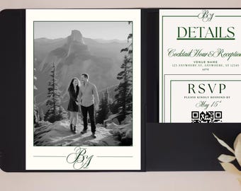 Minimalist Green Wedding Invitation Suite: Editable Template (Digital Download)