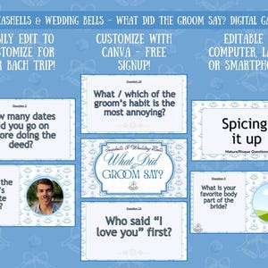 What Did the Groom Say | Groom Trivia Bride Game | Editable Canva Presentation | Seashells & Wedding Bells Bachelorette Game | 40+ Questions