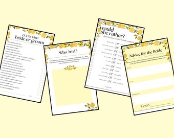 Pack fête jeux de douche nuptiale Agrumes (téléchargement instantané)