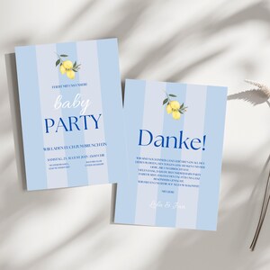 Invito digitale per baby shower e biglietto di ringraziamento – Modello per baby shower Blue Lemon, Pinterest Pop Art (Canva) – Personalizzabile – Download immediato