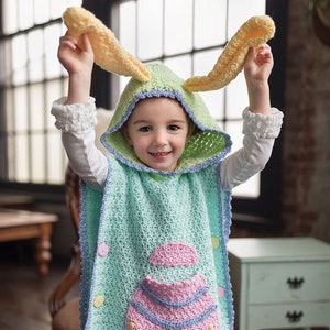 Crochet Bunny Poncho Pattern Boys And Girls Crochet Egg Pouch To Stash Candy And Eggs Easter Crochet Poncho Pattern 18 mos Size 12 image 1