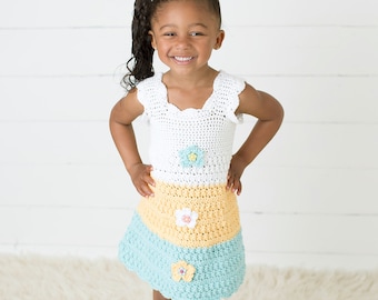 Crochet Dress Pattern Girl - Crochet Girls Dress Pattern - Crochet Toddlers Dress Pattern -  12 mos To Girls 10 - La Fleur Color Block Dress