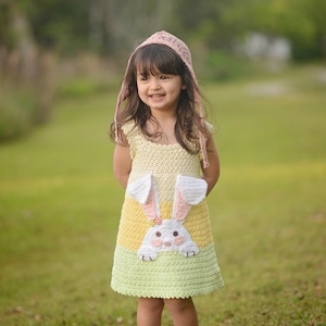 Crochet Bunny Dress Pattern, Easter Crochet Sundress Pattern, Girls Crochet Dress Pattern, Spring Dress Crochet Pattern 12 mos Size 10 zdjęcie 1