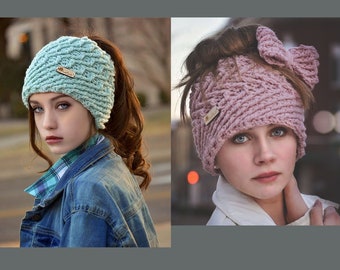 2 Messy Bun Beanie Crochet Patterns - 2 Crochet  Messy Bun Hat Patterns - Summer Solstice And Winter Solstice Messy Bun Crochet Patterns