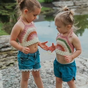 Rainbow Halter Crochet Pattern, Rainbow Kids Crop Top Pattern, Babies Through Girls Size 10 image 3