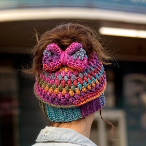 Spirit Hat Messy Bun Beanie Crochet Pattern 2 Crochet Options Regular Closed Hat Or Messy Bun Hat Messy Bun Hat Crochet Pattern image 9