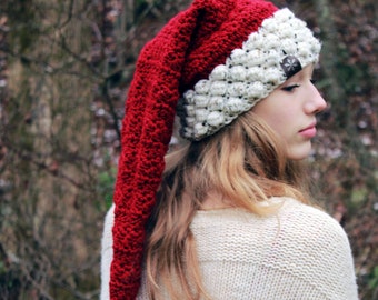 Handmade Santa Hat For Men And Women - Long Chunky Knit Rustic Santa Hat Full Of Nordic Charm - Original Design!