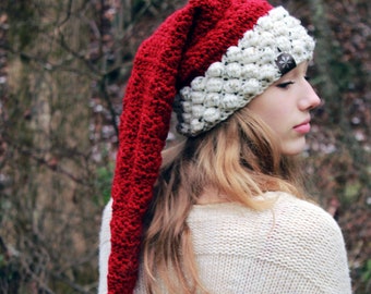 Long Bobble Santa Hat Crochet Pattern US Instructions / Terms | Santa Hat Crochet Pattern For Men Women and Kids
