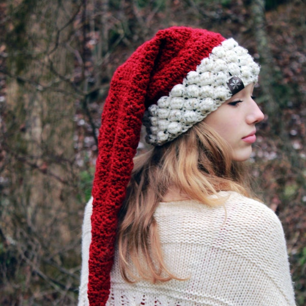 Handmade Santa Hat For Men And Women - Long Chunky Knit Rustic Santa Hat Full Of Nordic Charm - Original Design!
