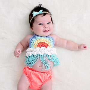 Haakpatronen baby - gehaakt babyhalterpatroon - haakpatroon regenboog - gehaakt babyhaltertopje regenboog - peuter - 3 mnd - meisjes 10