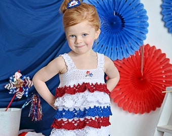 Crochet Sundress Pattern - Crochet 4th Of July Pattern - Fourth Of July Crochet Dress Pattern My Little Party Dress  12 mos - Girls Size 10